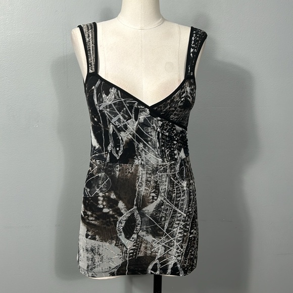 Italian Le Gatte Sheer V- neck Stretchy Mini Mesh Dress  size US 6 - Picture 5 of 13